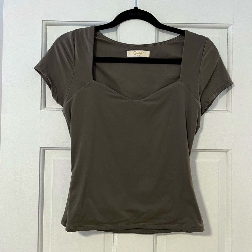 Olive Short Sleeve Square Neck Tee